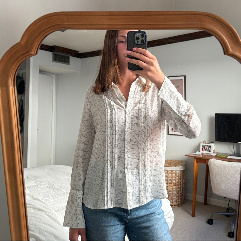 Chelsea28 Women's Ivory Lily Dot Button Pintuck Blouse Top